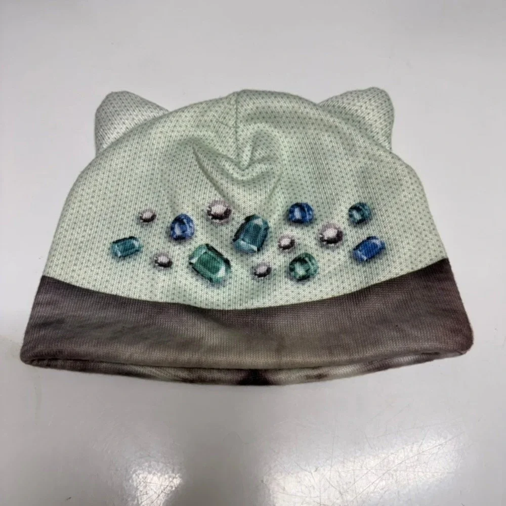 Justice Girls Cat Beanie‎ Hat with Ears Fleece Lined Teal Grey One Size